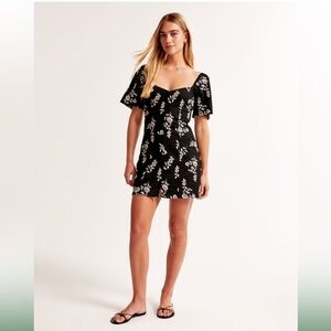 Abercrombie & Fitch Black White Floral Linen Button Through Mini Dress Size XS